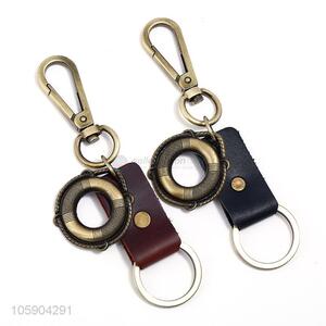 Superior factory retro alloy circle pendant leather key chain