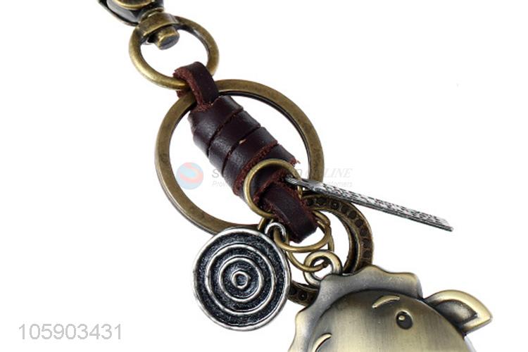 Best quality cow alloy pendant key chain leather key ring