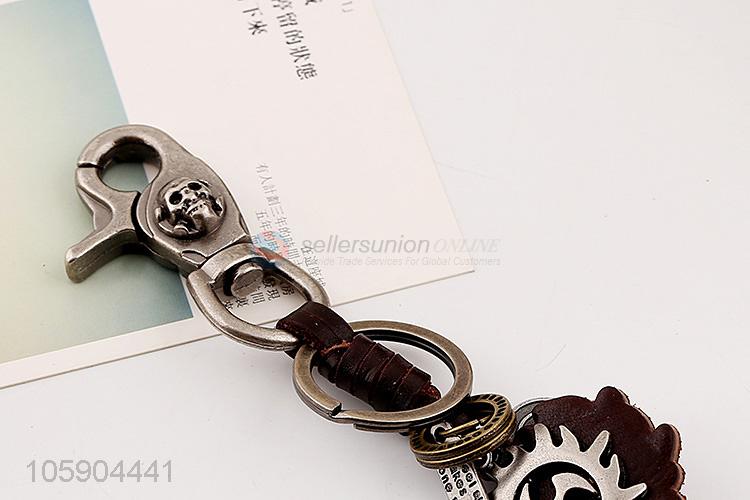 Hot products personalized alloy pendant retro wheel leather key chain