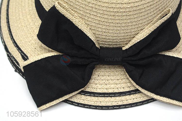 Cheap paper straw boater hat custom kids straw hat with bowknot