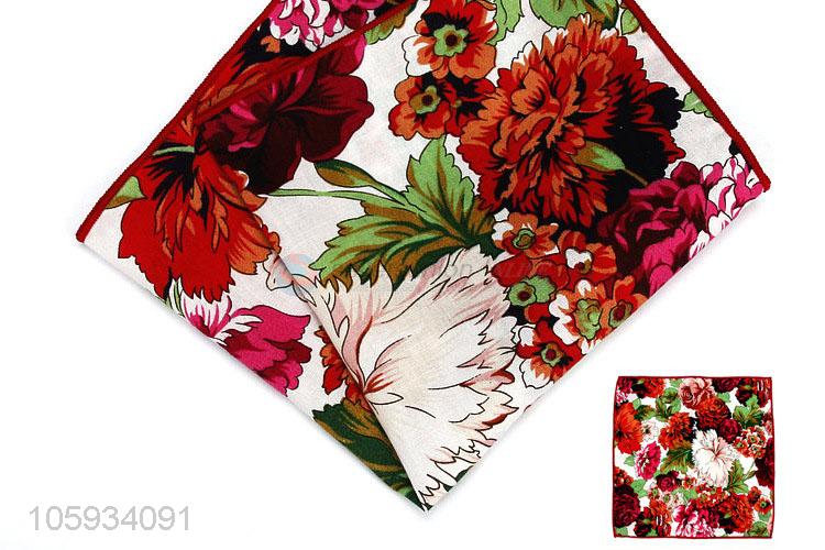 Custom Flower Pattern Cotton Pocket Handkerchief For Man