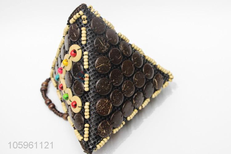 High Quality Handmade Triangle Handbag With Beads Handle