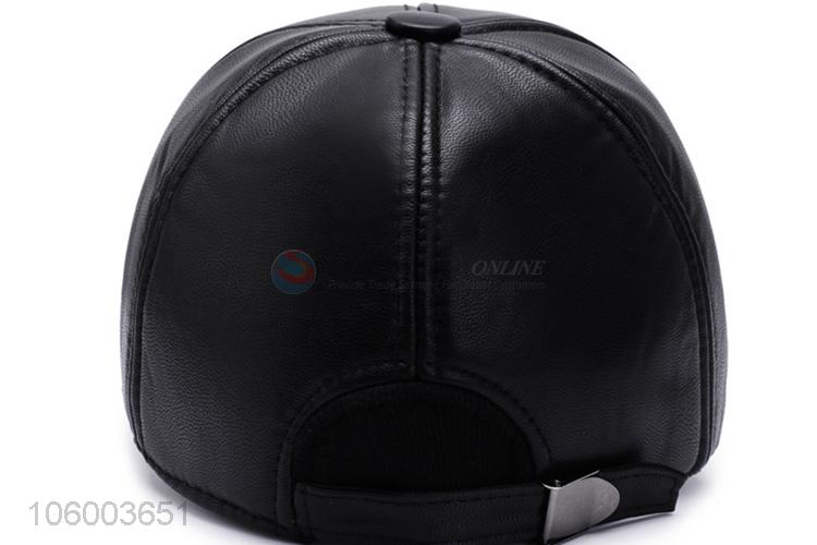 High quality men's outdoor warm pu earmuffs baseball cap