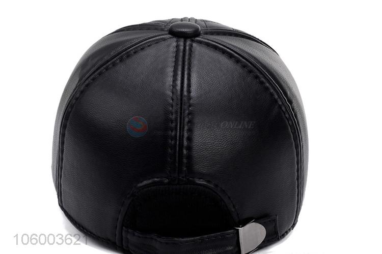 Best price middle-aged men's caps warm dome pu dad hat