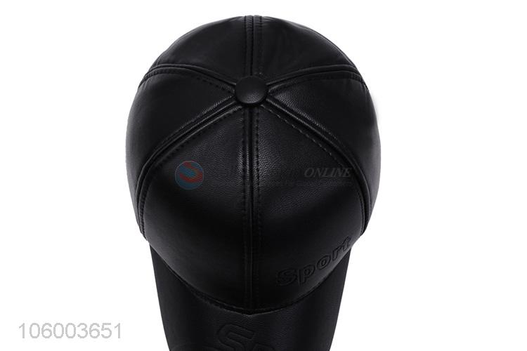 High quality men's outdoor warm pu earmuffs baseball cap