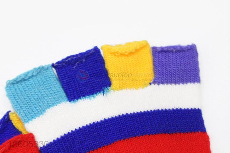 Wholesale children half finger  rainbow stripe acrylic knit winter warm gloves