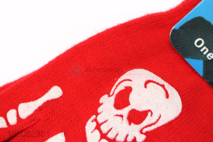 Unique design red skull pattern warm knit touch screen gloves