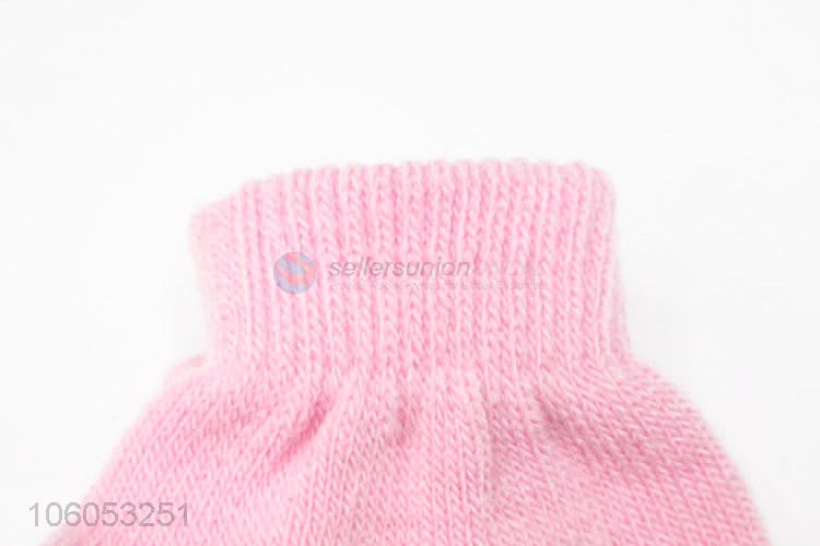 Top selling pink acrylic knitted winter warm gloves for children