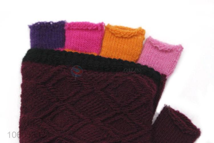 Custom kids acrylic knitted winter warm fingerless gloves