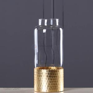 Fashion Clear Glass Vases With Gold Leaf Base