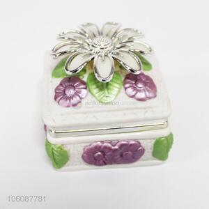 Modern simple flowers decoration small ceramic jewelry trinket box