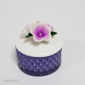 Handmade crafts flower desgin ceramic lid glass jewelry boxes