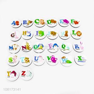 Promotional lovely alphabet pattern round glass fridge magnet