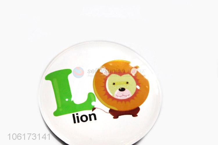 Promotional lovely alphabet pattern round glass fridge magnet