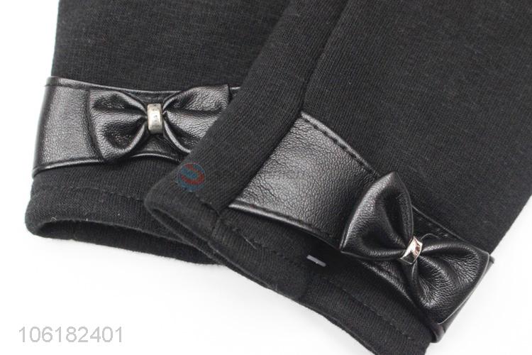 Fashion Ladieswinter Warm Gloves With Leather Bowknot