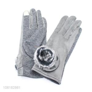 Delicate Design Winter Suede Gloves With Pompon Ball