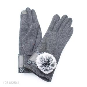 Fashion Style Winter Wool Gloves With Pompon Ball