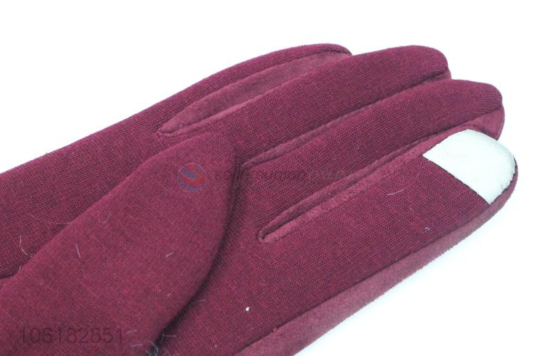 Good Quality Fur Suede Gloves With Bowknot For Women