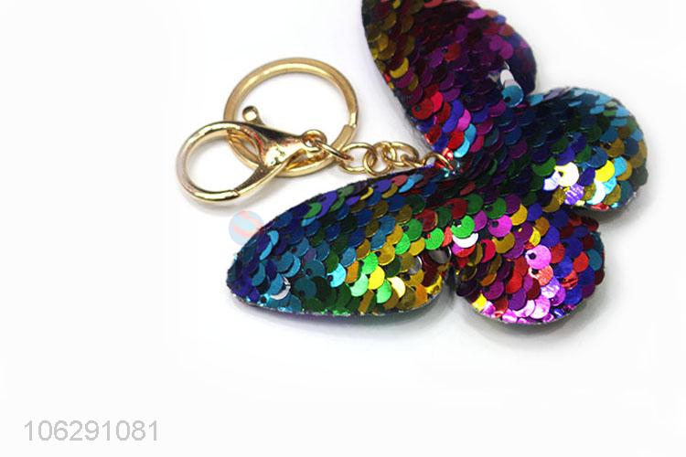 Good quality colorful sequin butterfly design key ring