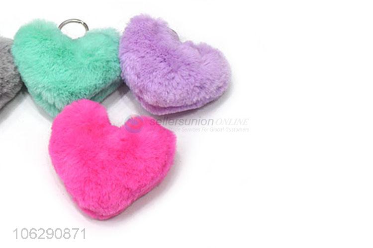 Cute design soft faux rabbit fur heart key chain