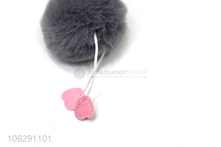 Promotional cheap fluffy keyring pompom flamingo key chain