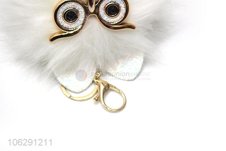 Wholesale custom faux fur owl design pompom keychain