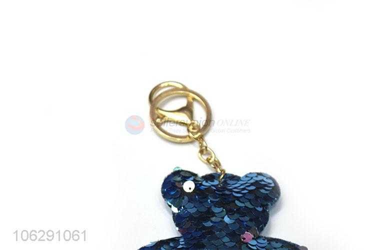 Customized sequin bear design keyring key chain