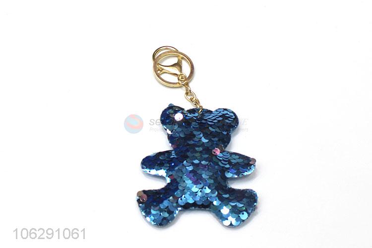 Customized sequin bear design keyring key chain