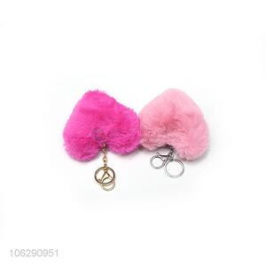 Bargin price soft faux rabbit fur heart key chain