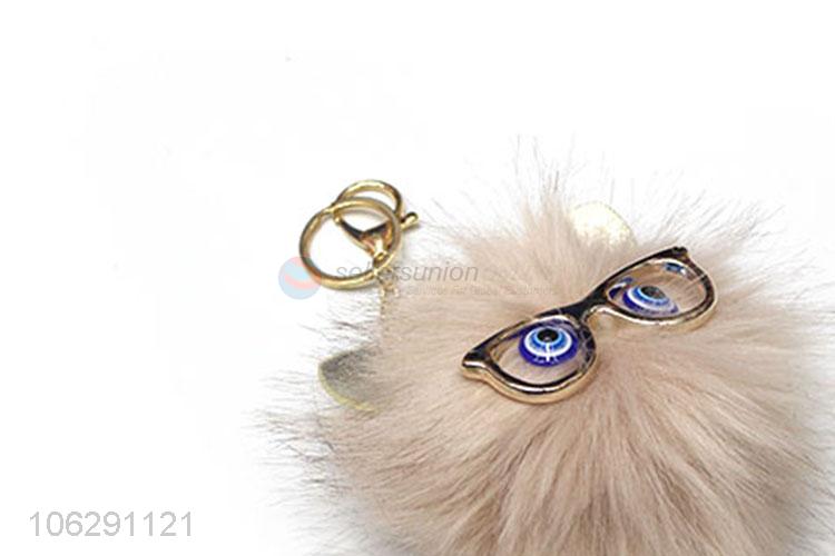 Manufacturer directly supply fur pompom key ring with glasses