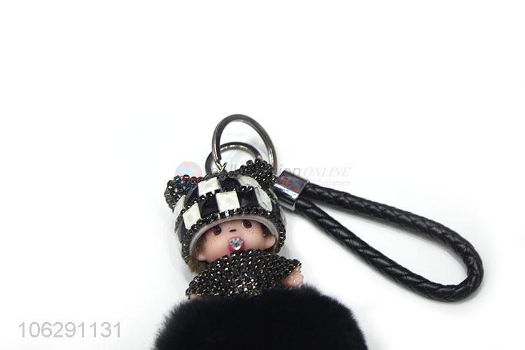 Best quality faux fur baby doll pompom keychain