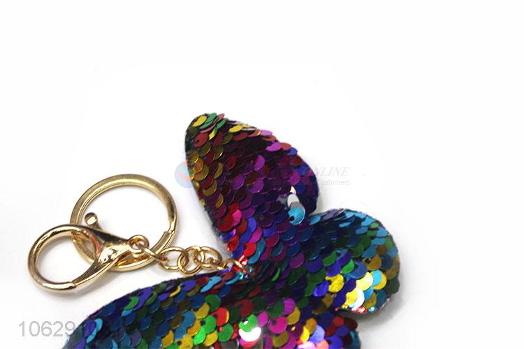 Good quality colorful sequin butterfly design key ring