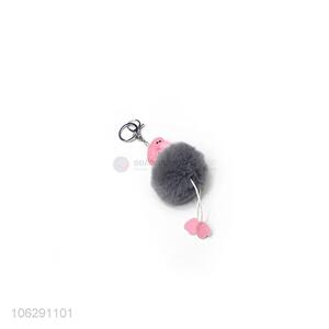 Promotional cheap fluffy keyring pompom flamingo key chain