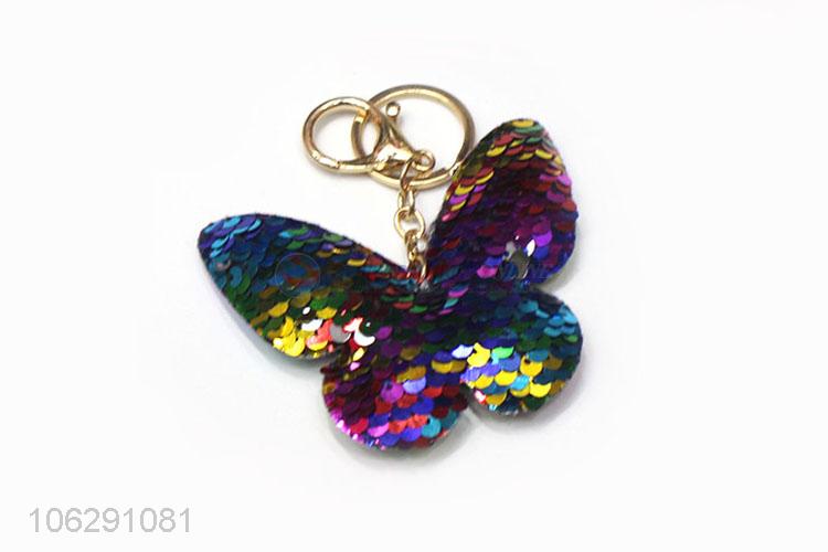 Good quality colorful sequin butterfly design key ring