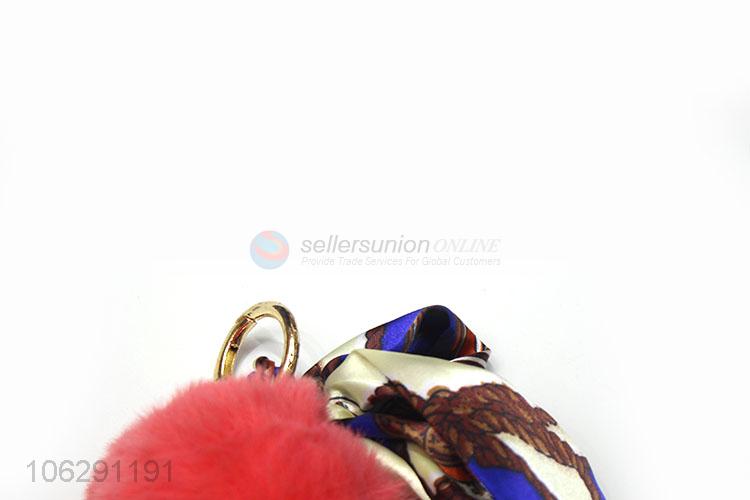 Professional supply soft faux fur ball key chain with scarf