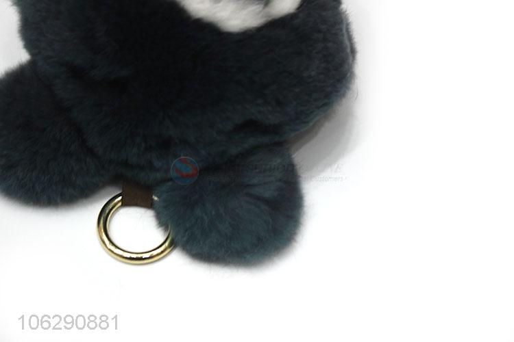 Lovely design panda shaped real fur pompom key ring