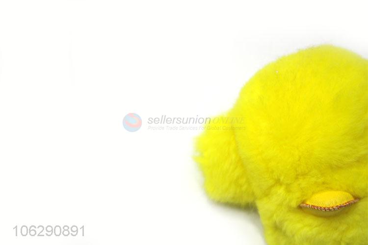 Top sale real fur yellow duck pompom keychain