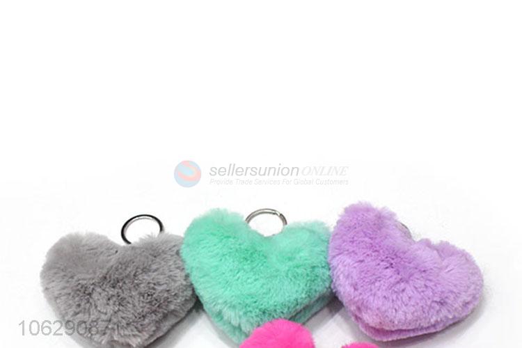 Cute design soft faux rabbit fur heart key chain