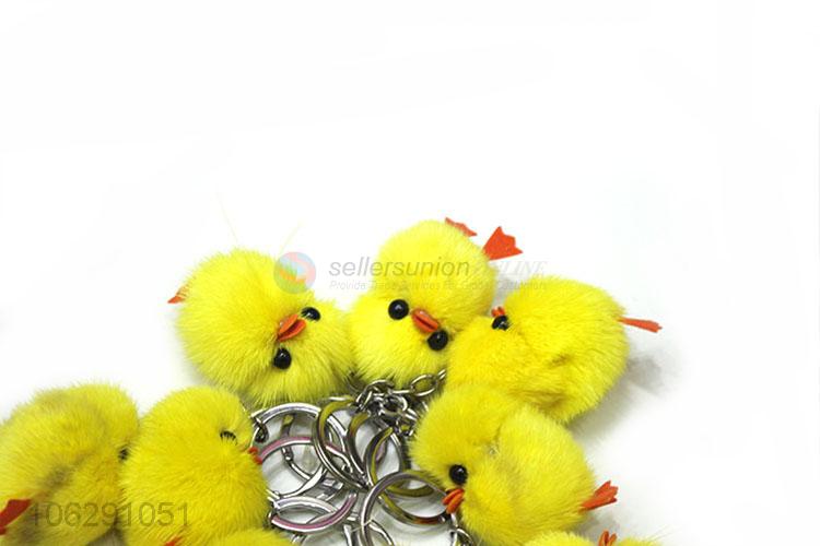 Excellent quality faux fur yellow duck pompom keychain