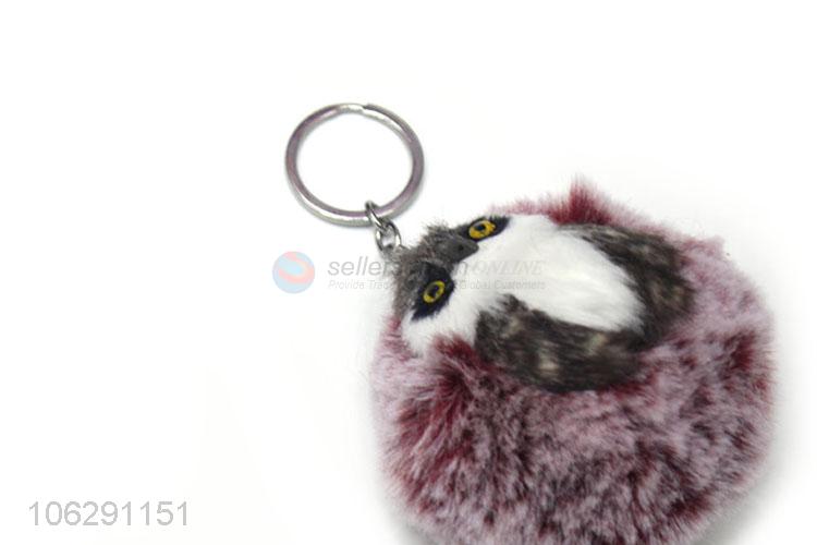 Wholesale price faux rabbit fur owl ball key chain