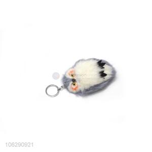 Hot sale owl shaped real fur pompom key ring