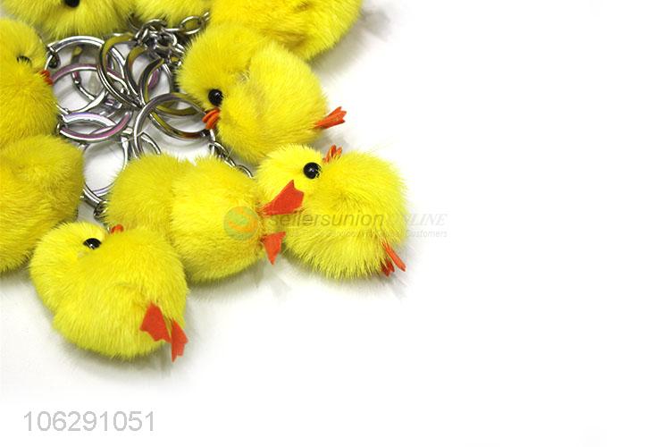 Excellent quality faux fur yellow duck pompom keychain