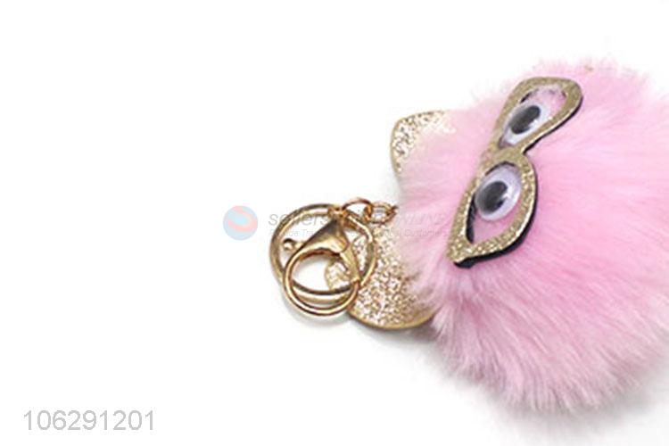 High sales faux fur ball key ring with ears, glasses