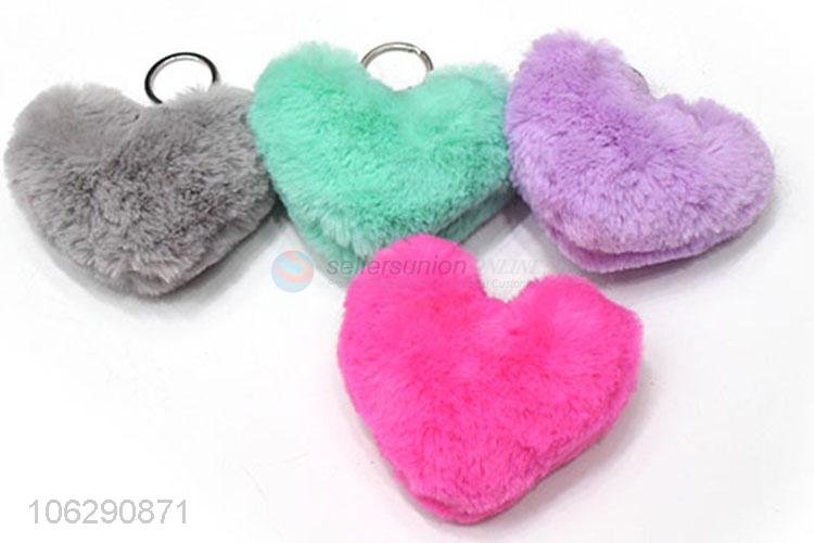 Cute design soft faux rabbit fur heart key chain