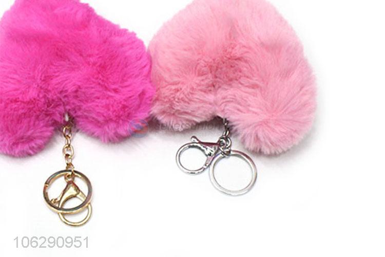 Bargin price soft faux rabbit fur heart key chain