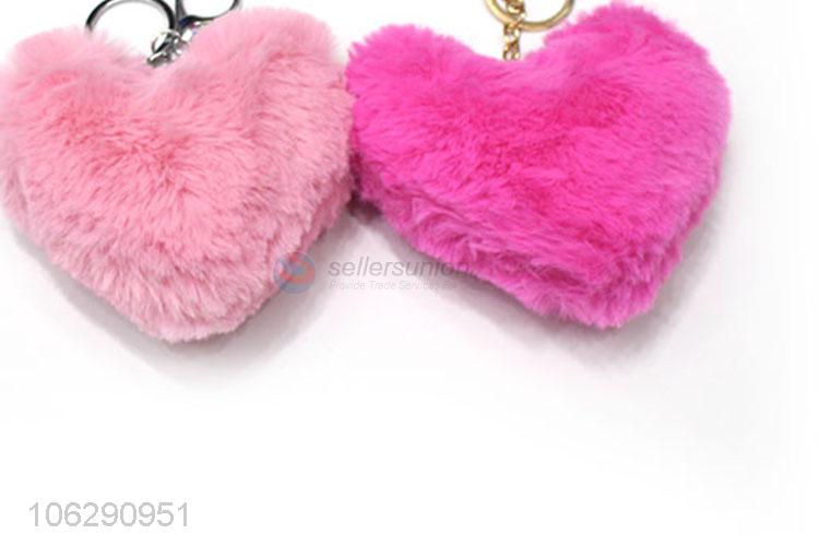 Bargin price soft faux rabbit fur heart key chain