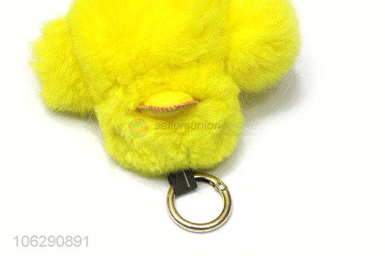 Top sale real fur yellow duck pompom keychain