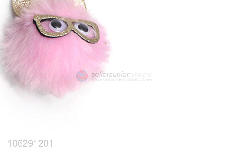 High sales faux fur ball key ring with ears, glasses