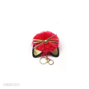 Recent design fluffy keyring pompom cat key chain