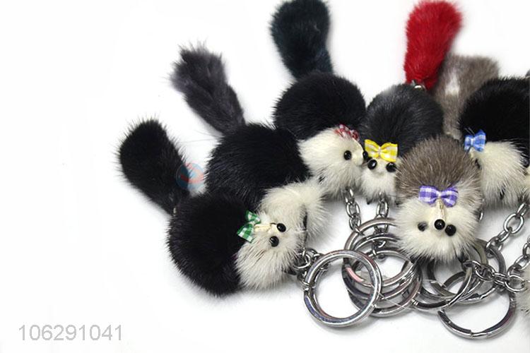 China suppliers fox shaped faux fur pompom key ring